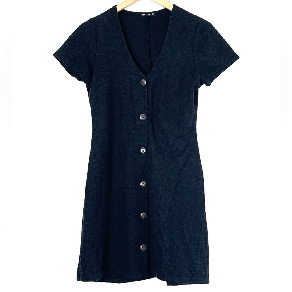 Cotton On | Black textured button down v-neck short sleeve casual mini d…